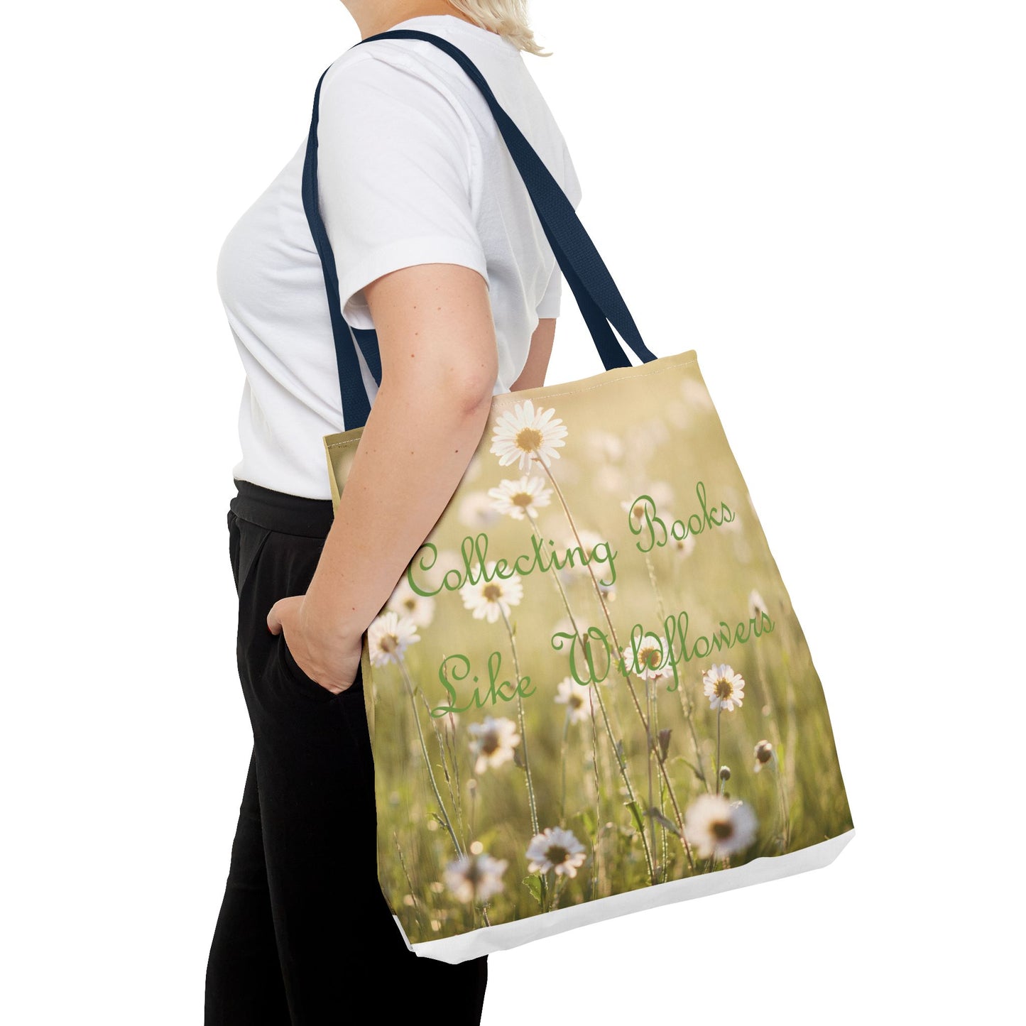 "Collecting Books Like Wildflowers" Floral Tote Bag
