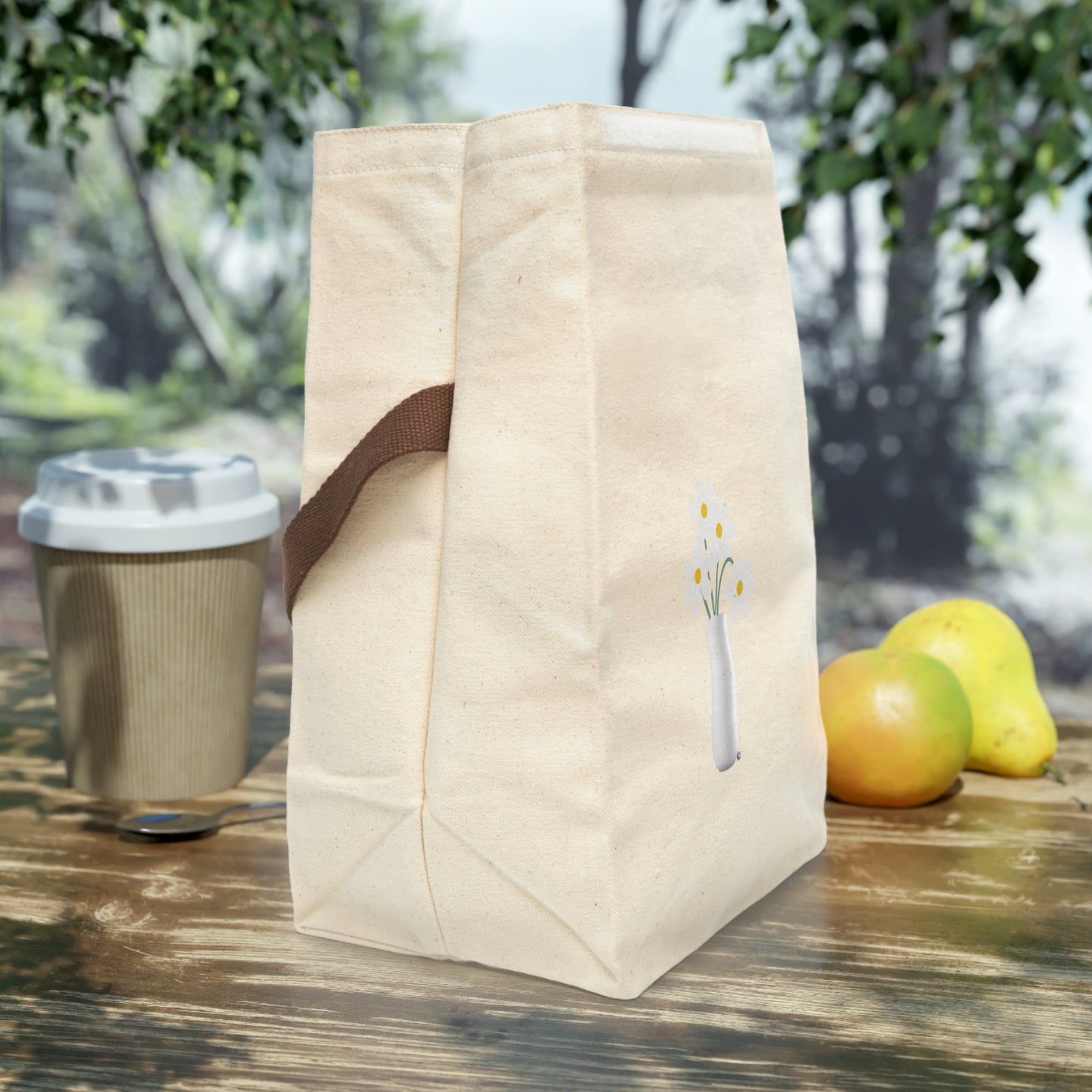 Daisies Snack & Lunch Sack – Canvas Roll‑Top Bag