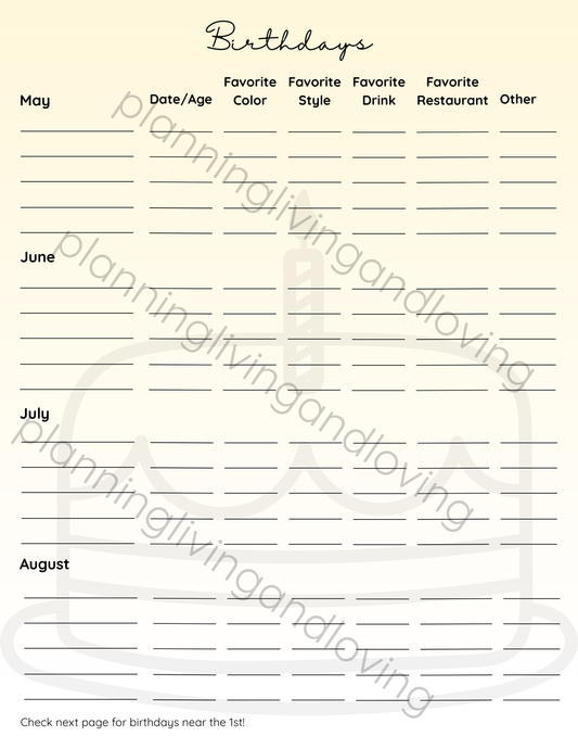 Birthday Tracker Sheet – Keep Every Celebration on Your Radar