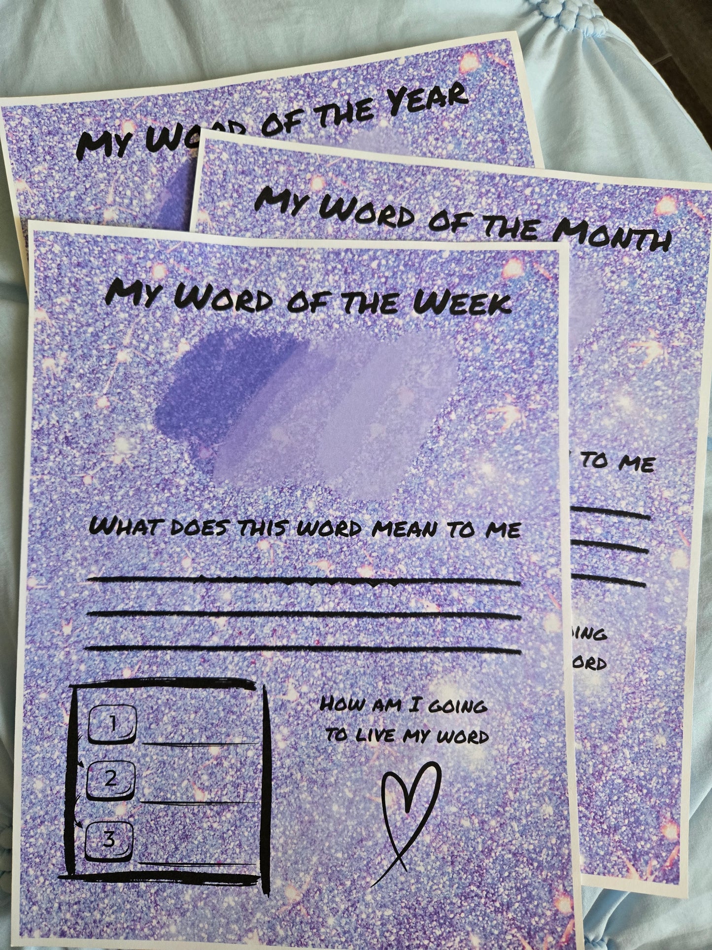 Word of the Year • Month • Week Reflection Sheets – Printed on 65 lb Cardstock
