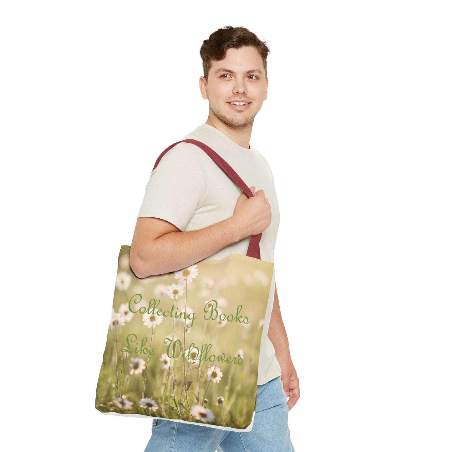 "Collecting Books Like Wildflowers" Floral Tote Bag