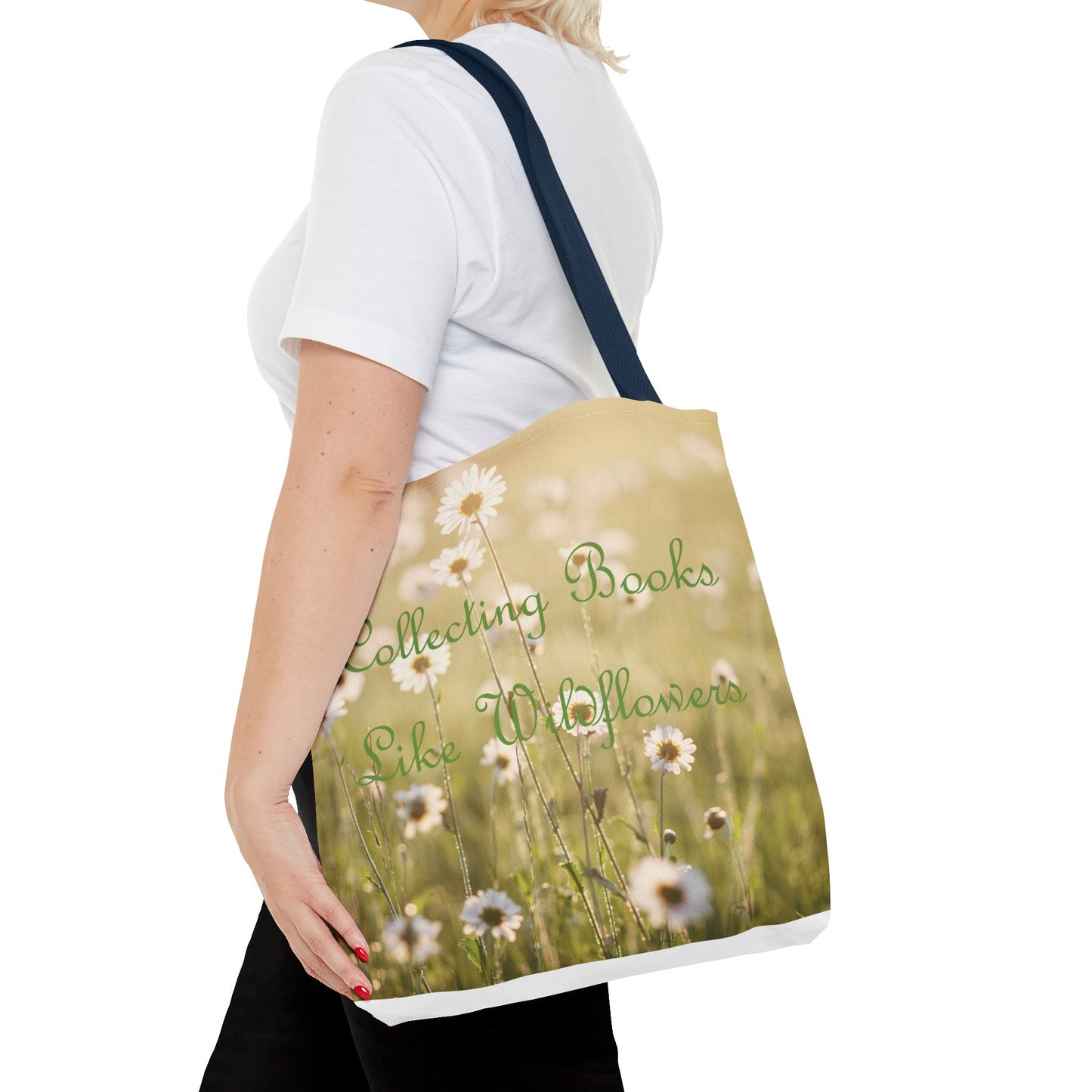 "Collecting Books Like Wildflowers" Floral Tote Bag