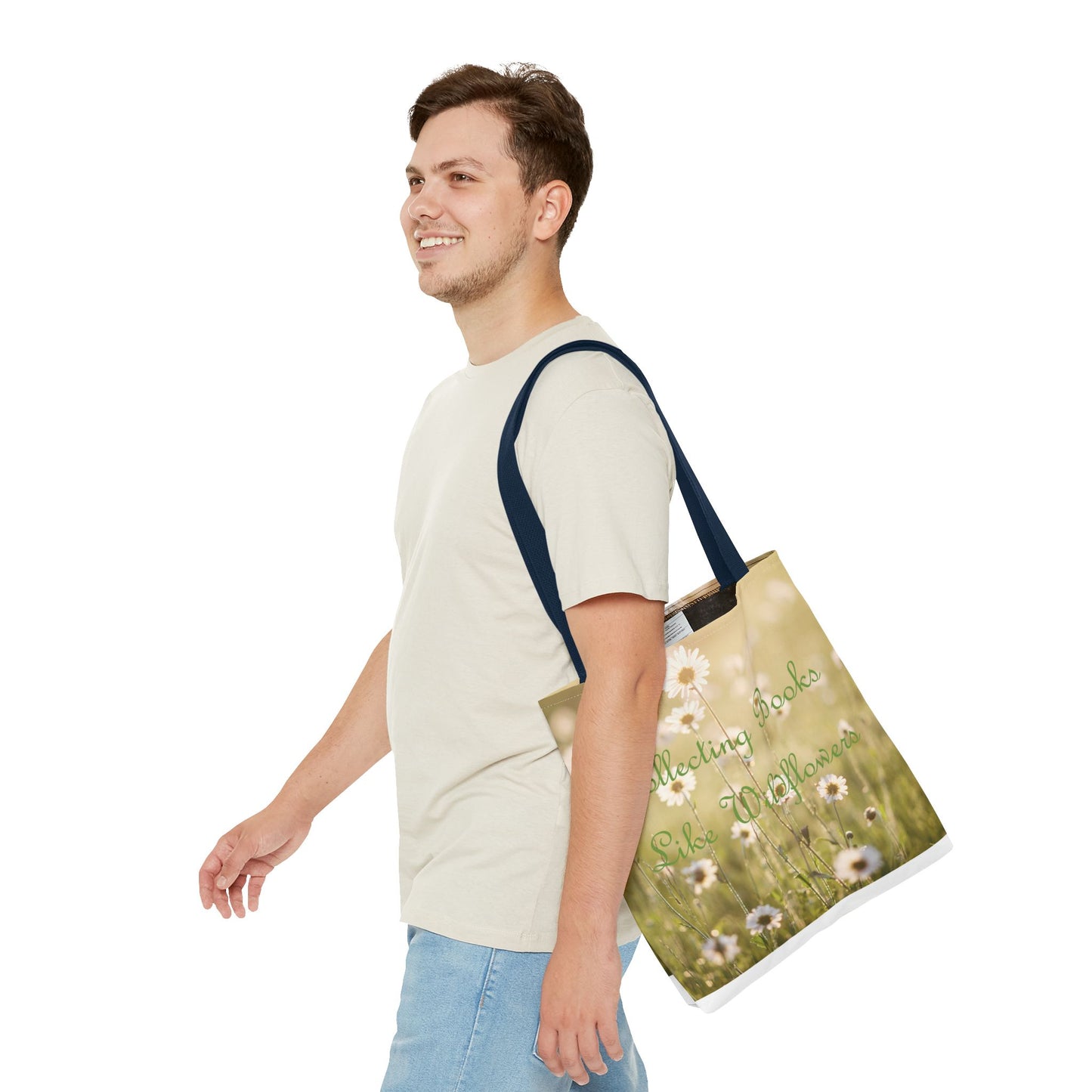 "Collecting Books Like Wildflowers" Floral Tote Bag
