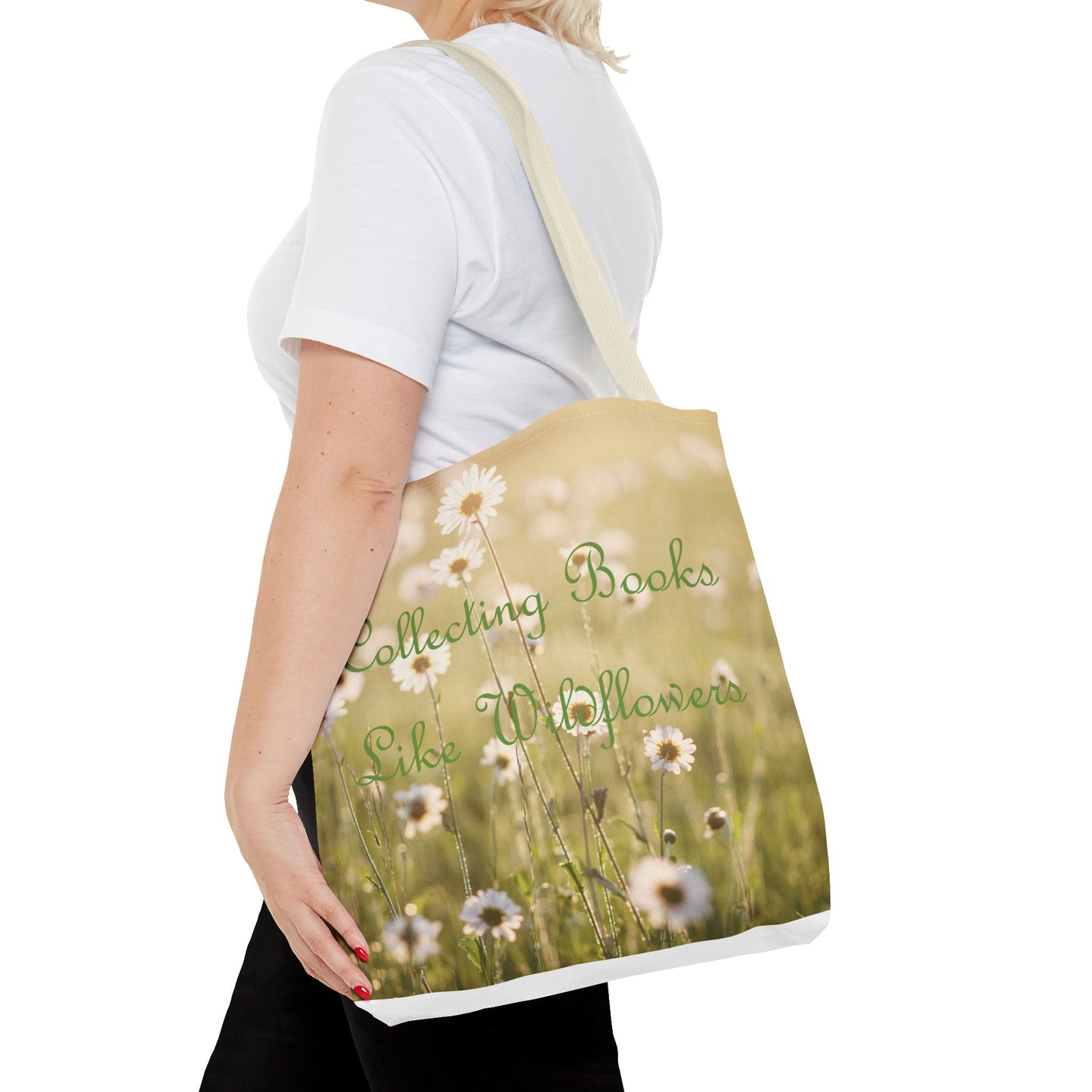 "Collecting Books Like Wildflowers" Floral Tote Bag