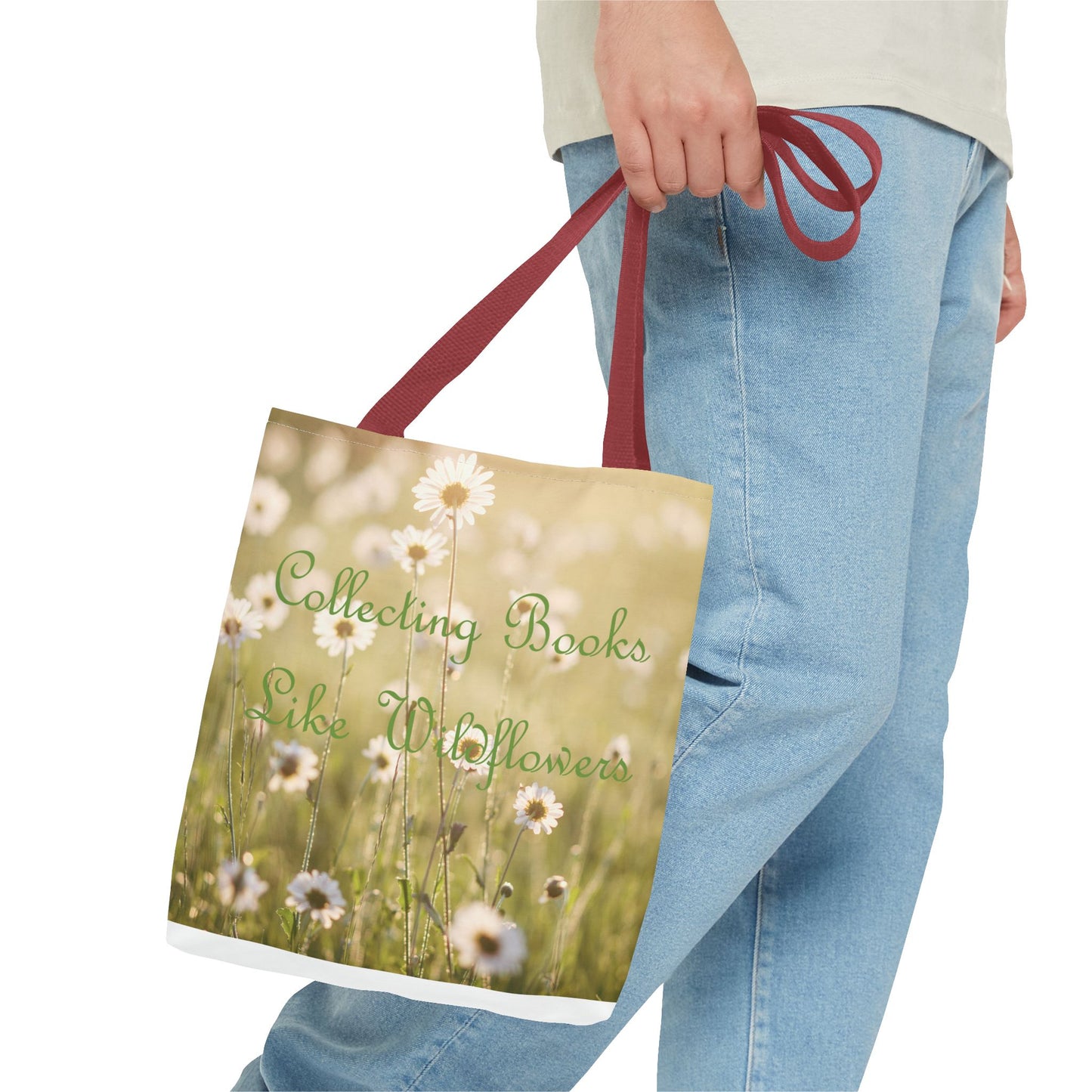 "Collecting Books Like Wildflowers" Floral Tote Bag