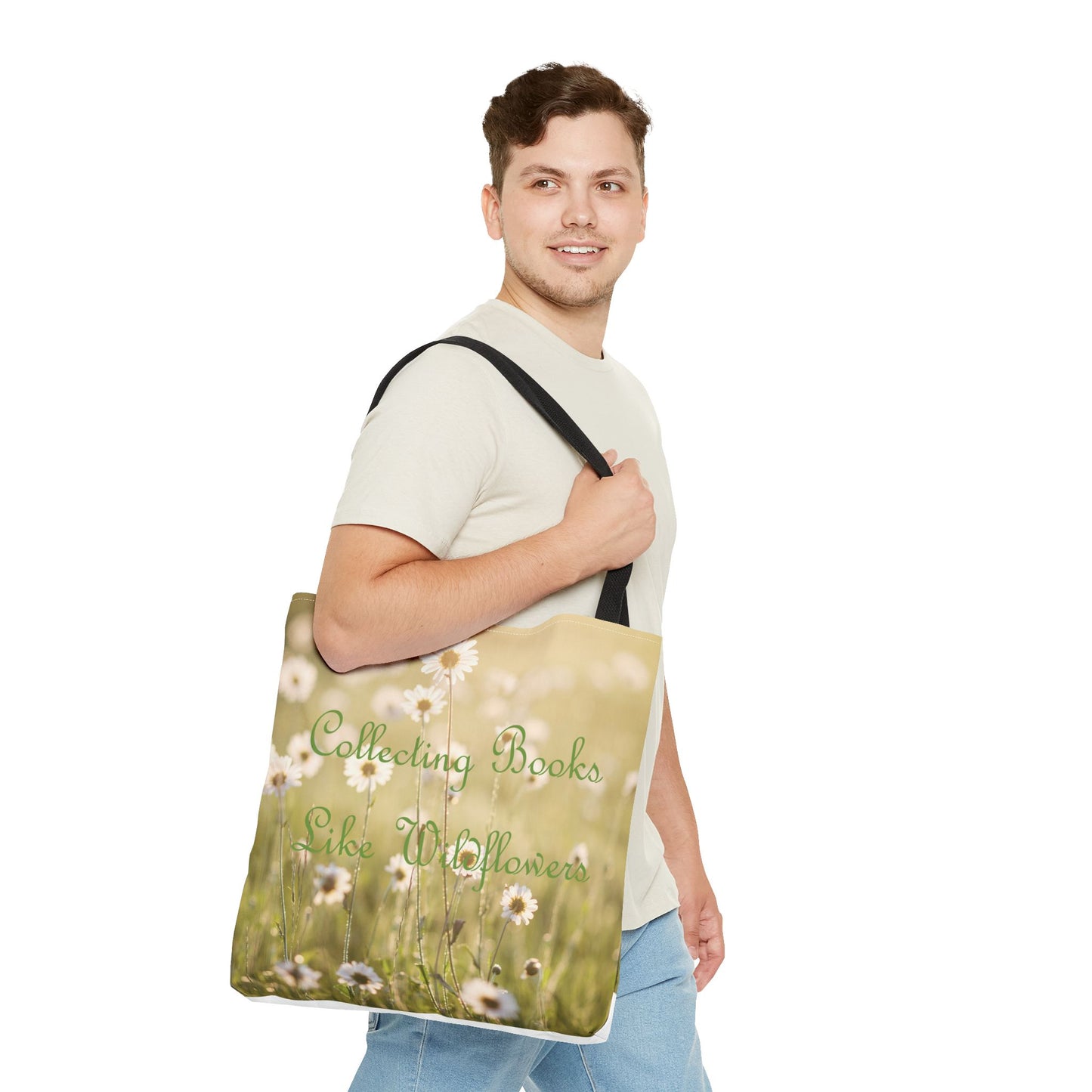 "Collecting Books Like Wildflowers" Floral Tote Bag