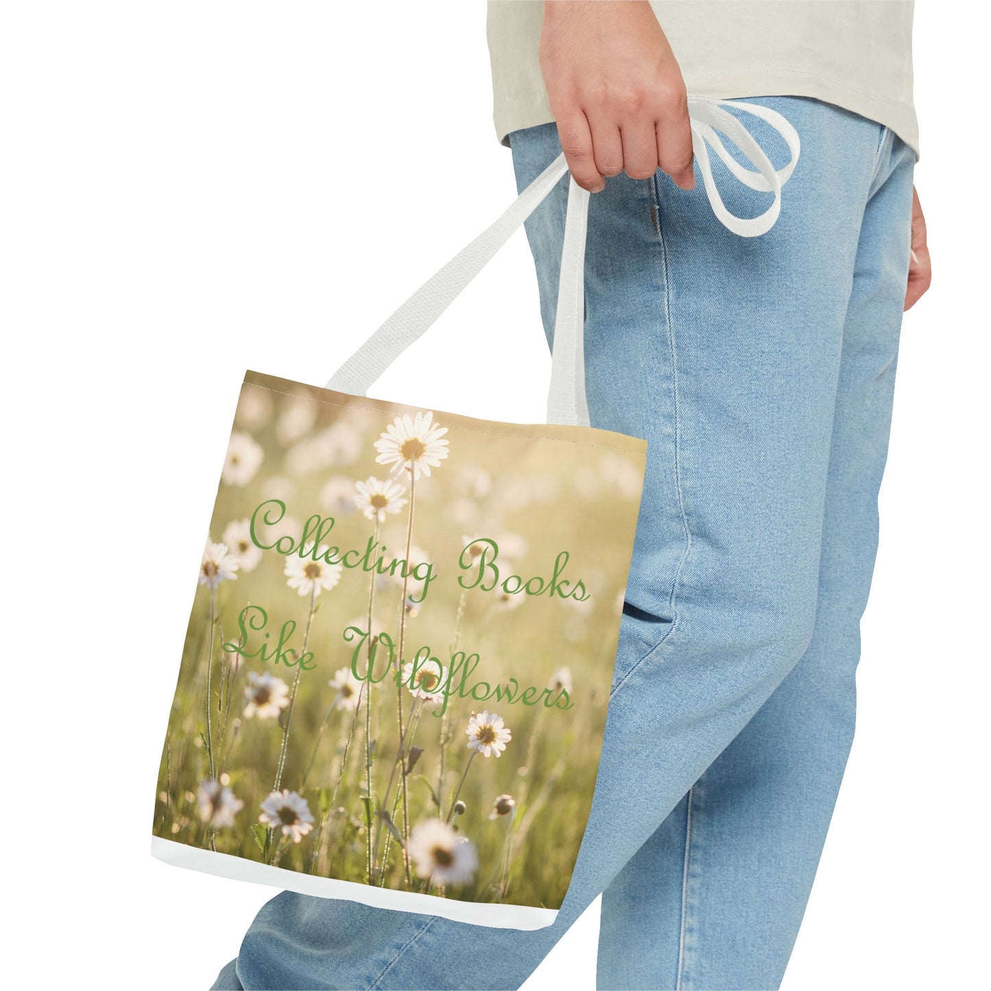 "Collecting Books Like Wildflowers" Floral Tote Bag