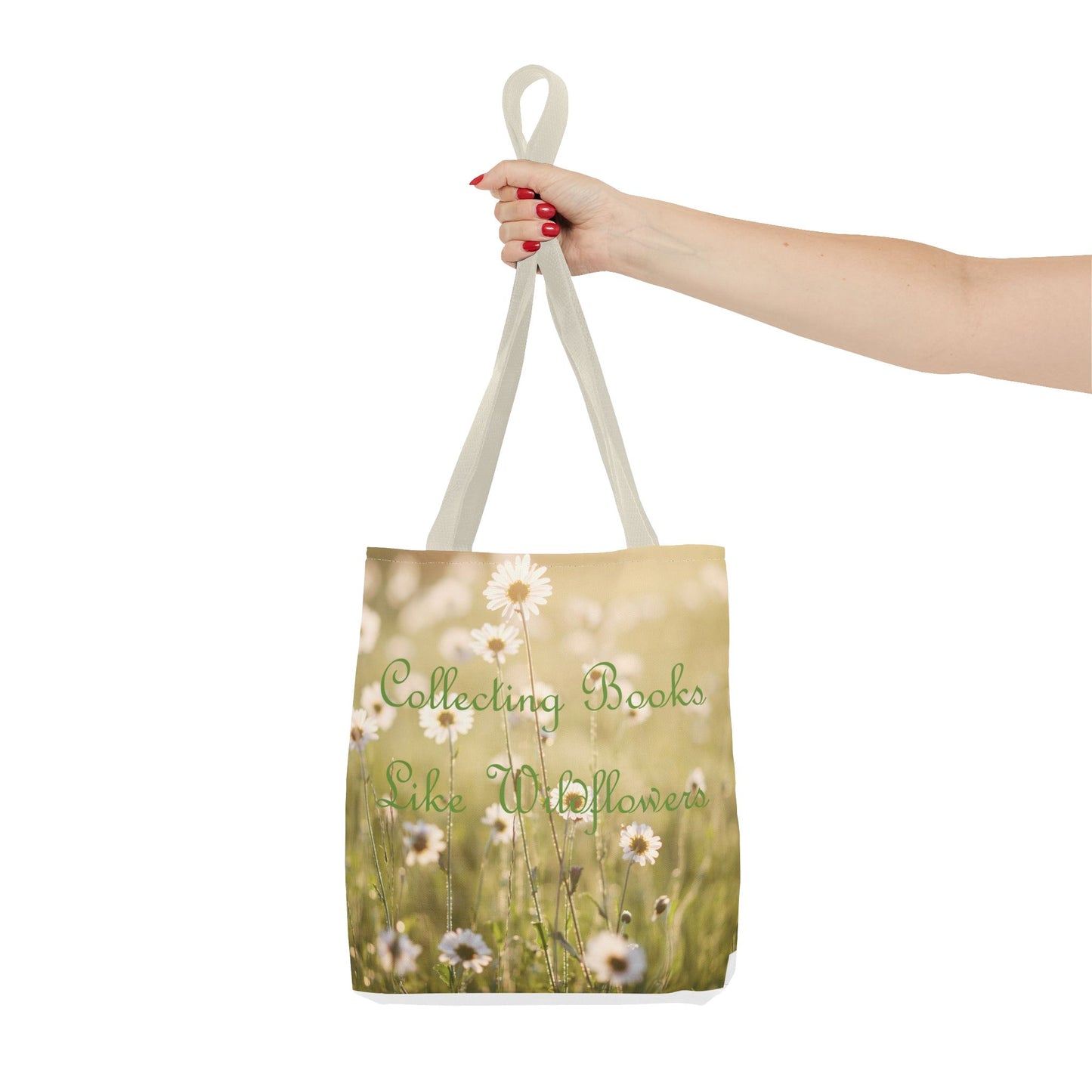 "Collecting Books Like Wildflowers" Floral Tote Bag
