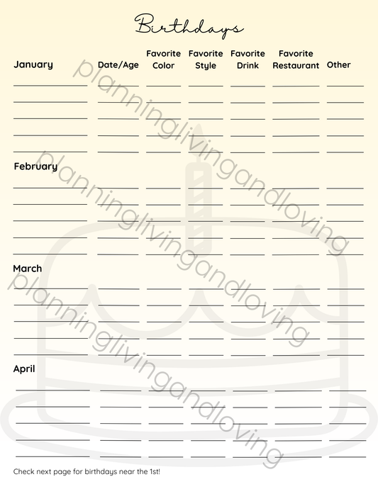 Birthday Tracker Sheet – Keep Every Celebration on Your Radar