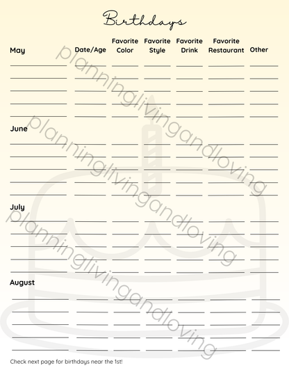 Birthday Tracker Sheet – Keep Every Celebration on Your Radar