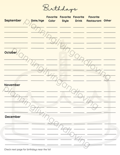 Birthday Tracker Sheet – Keep Every Celebration on Your Radar