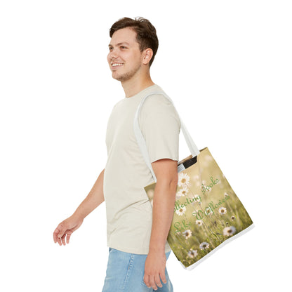"Collecting Books Like Wildflowers" Floral Tote Bag