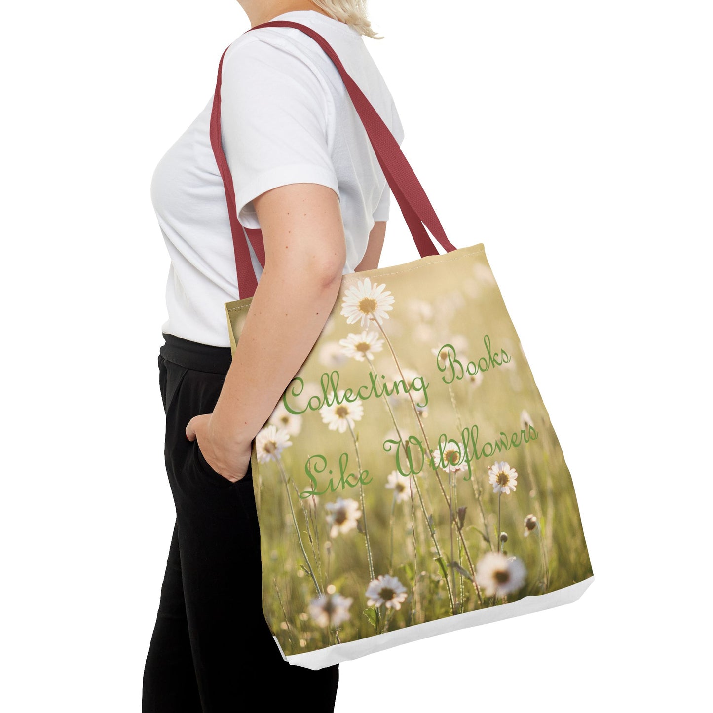 "Collecting Books Like Wildflowers" Floral Tote Bag
