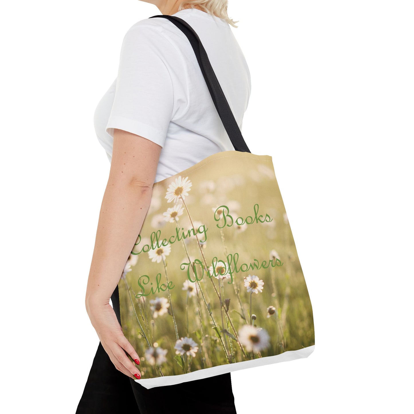 "Collecting Books Like Wildflowers" Floral Tote Bag