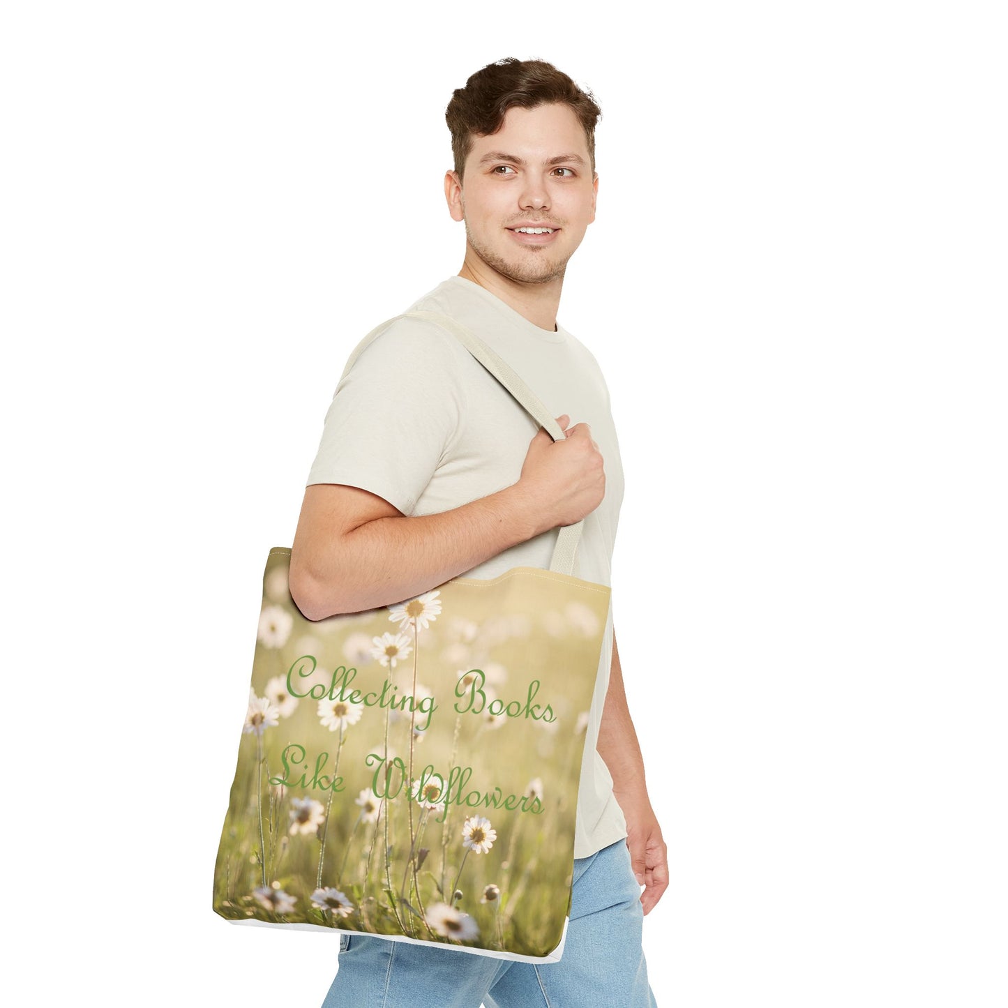"Collecting Books Like Wildflowers" Floral Tote Bag
